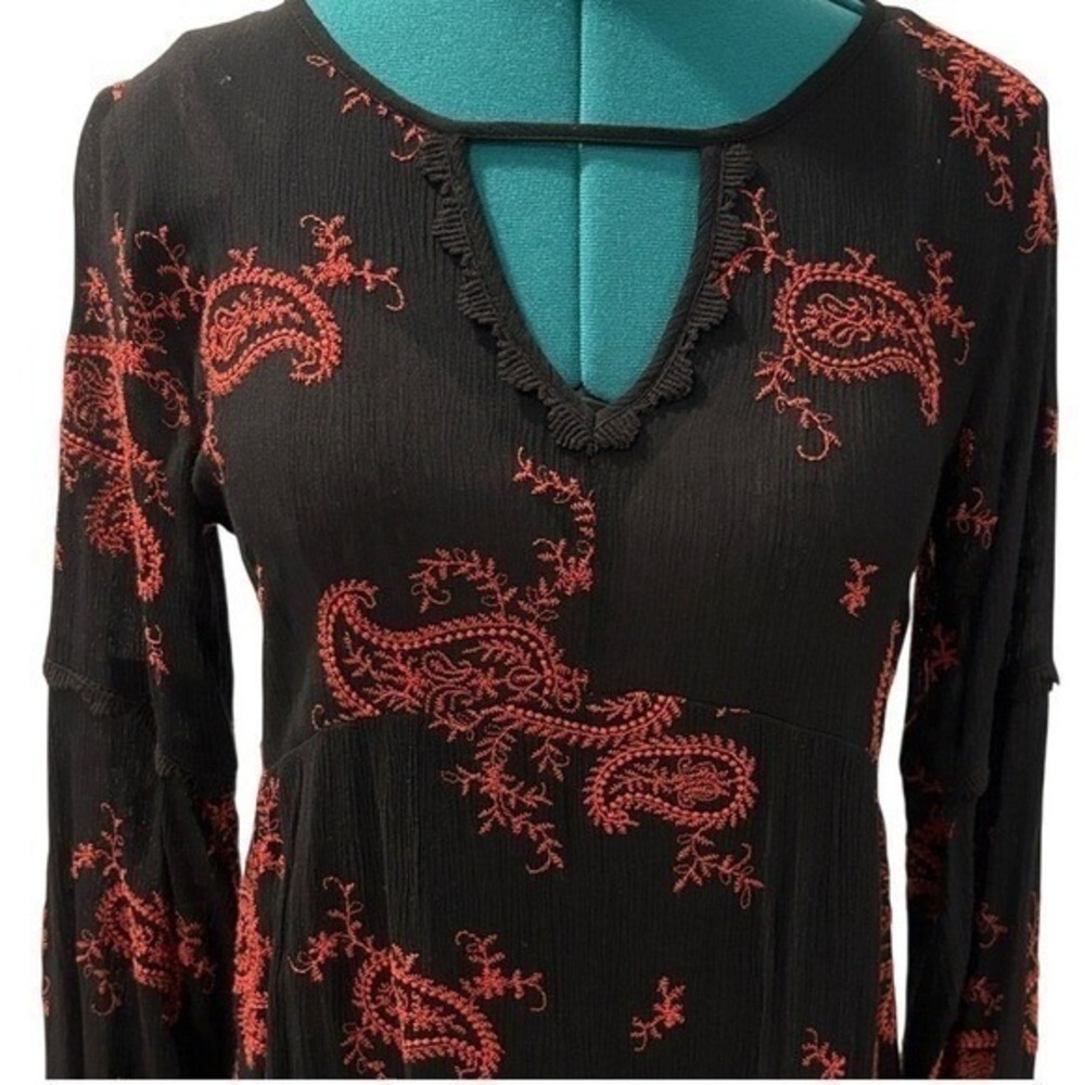 NWT Black Paisley Boho Dress Bell Sleeve Festival Western Steve Nicks Witchy - Picture 3 of 8